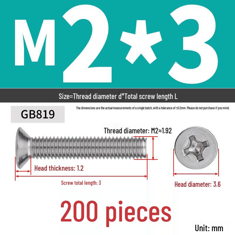304 Stainless Steel Phillips Flat Head Countersunk Machine Screw (Sizes: M2, M3, M4, M5, M6, M8, M10)