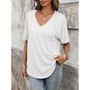 2026 Spring/Summer New Solid Color V-Neck Drawstring Hooded T-Shirt for Women Casual Short Sleeve