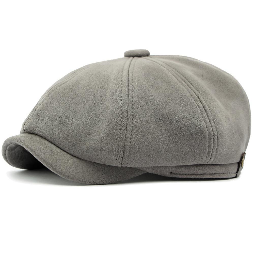 

HT4580 Berets Men Women Hot Sale Suede Beret Cap Solid Octagonal Flat Cap Male Female Autumn Winter Hat Artist Painter Beret Hat 55-59cm Adjustable серый