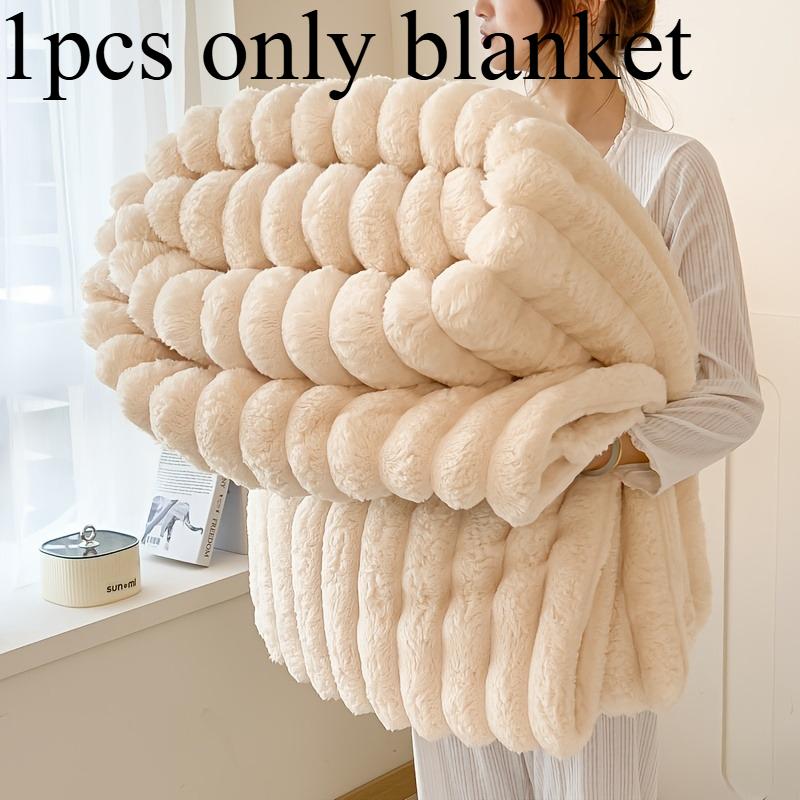 1pcs Plush Nap Blanket Sofa Nap Blanket Striped Air Conditioning Blanket Home Decoration Blanket Multifunctional Blanket