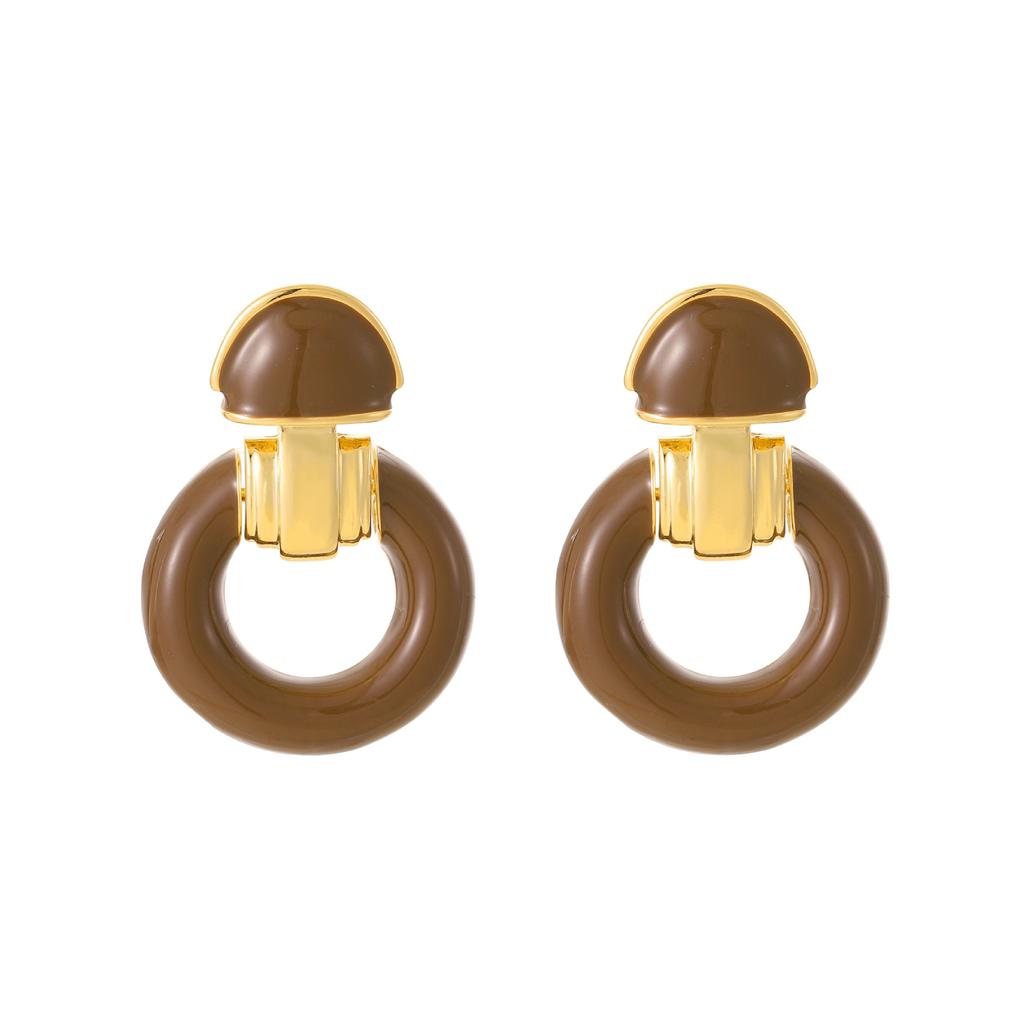 Hong Kong style niche personality fashion OL style dripping oil geometric round earrings light luxury simple high-end versatile earrings
