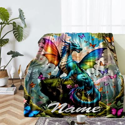 Custom Name Dragon Theme Printed Blanket - Perfect for Couch, Bed, Travel & Outdoor Use | Machine Washable, Cozy & Durable.