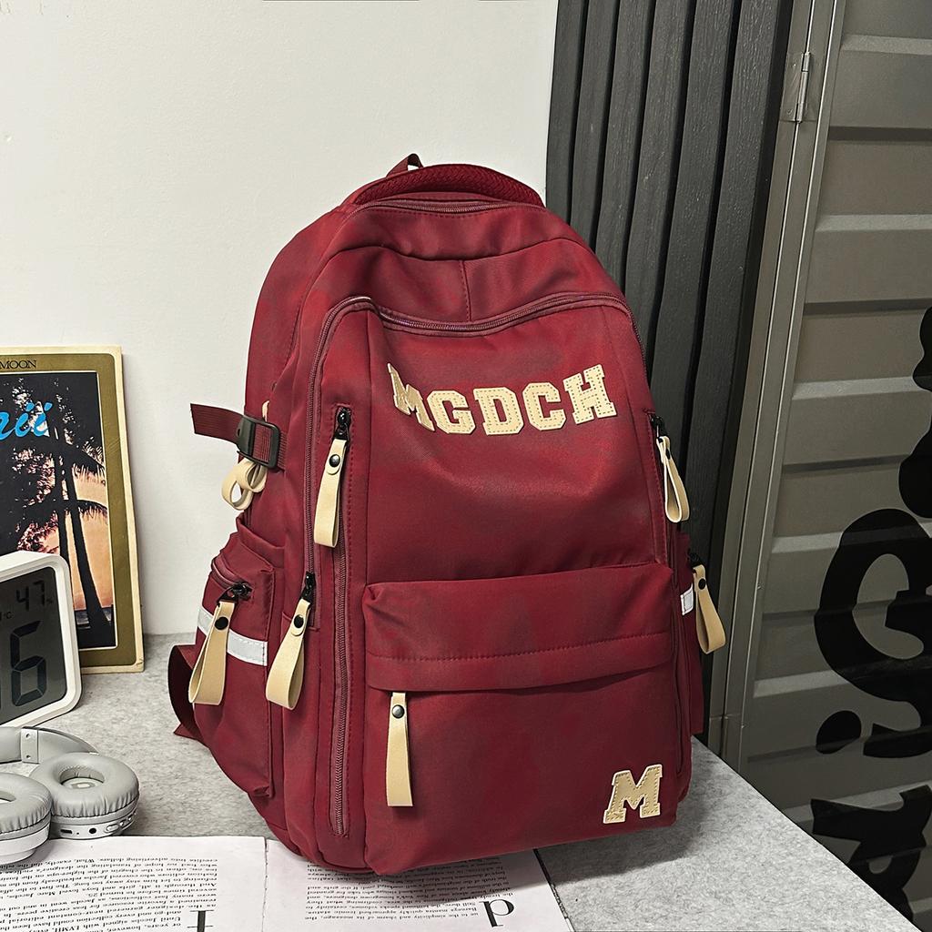 Schoolbag College Style Letter Burden Reduction Lightweight Backpack Junior High School Student School Bag Women's Large Capacity Travel Backpack