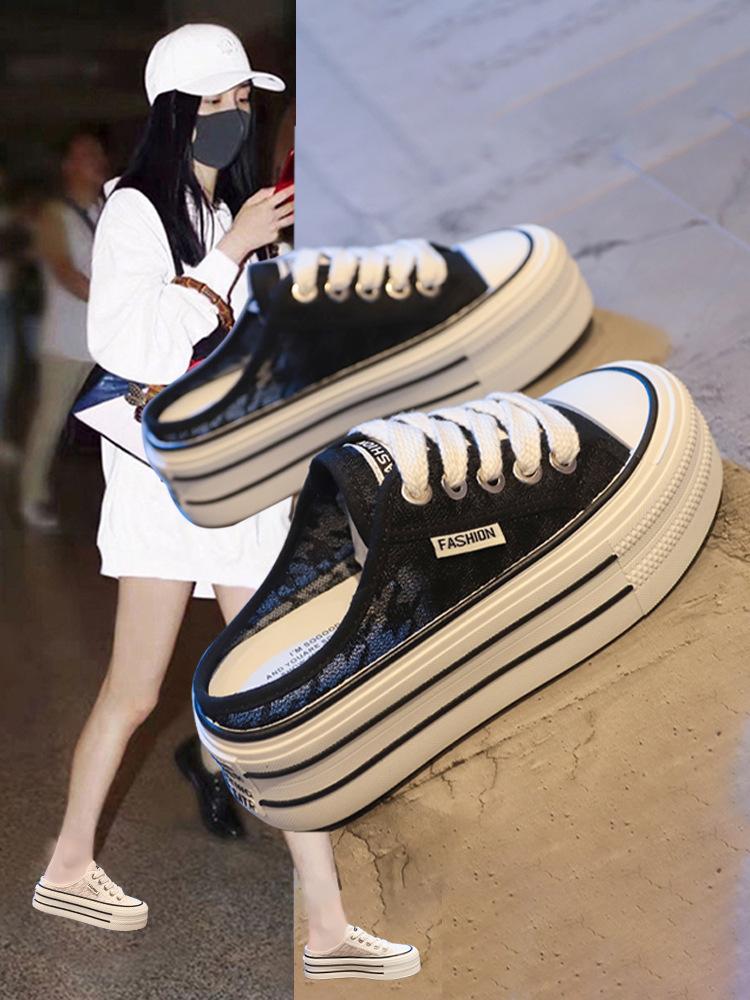 

Тапочки Baotou, женская летняя одежда 2025 года, новые парусиновые туфли без каблука, универсальные, ленивые, полутяжелые, толстые подошвы, ins tide 40