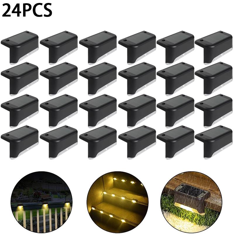 4/6/8/12/16/20/24Pcs New Solar Fence Light Railing Stair Lamp Outdoor Waterproof LED Step Light Courtyard Decorative Wall Light