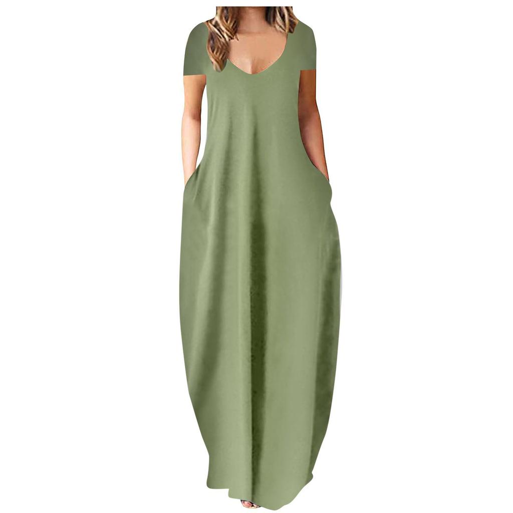 Summer hot sale large size women's clothing solid color sexy deep V-neck short-sleeved dress women