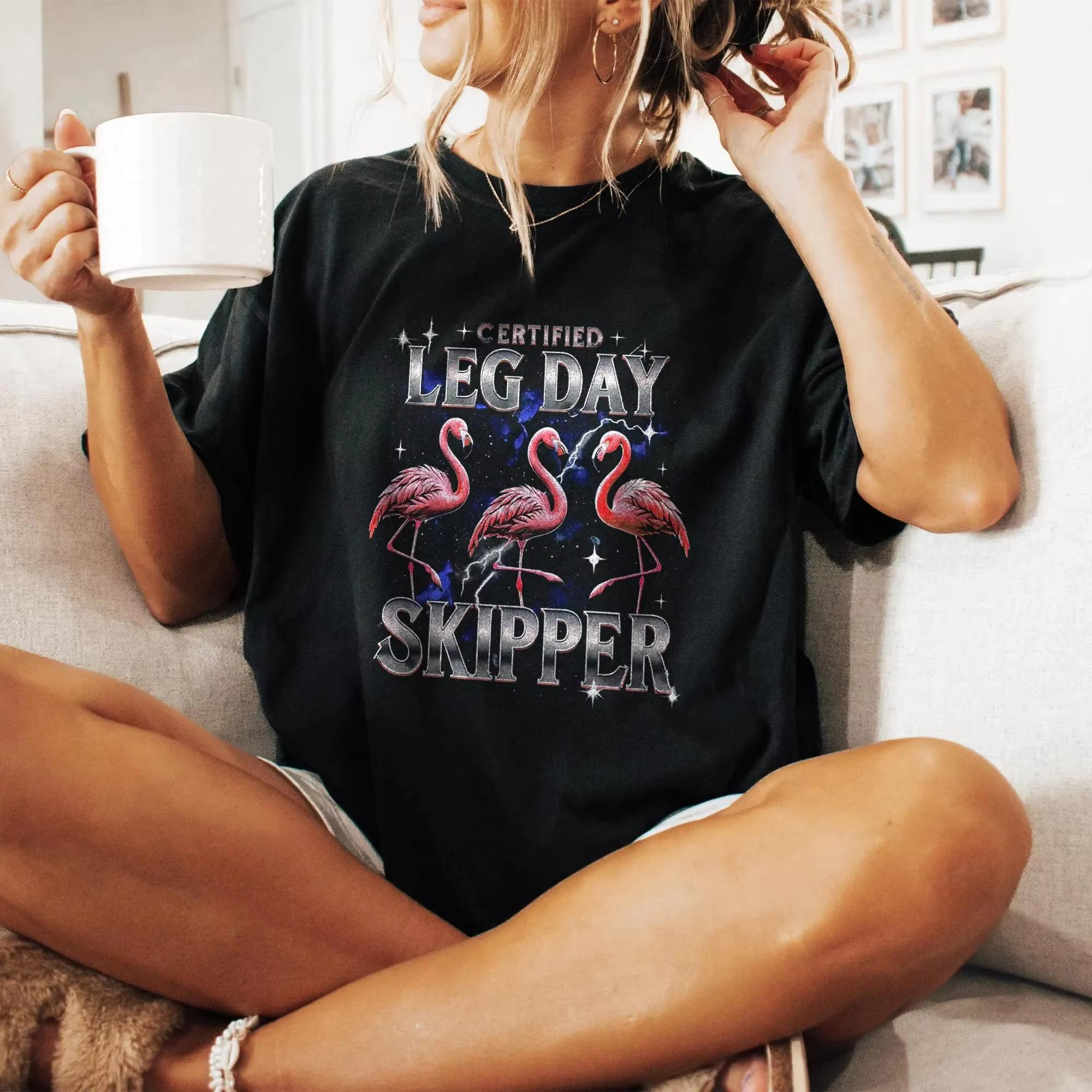 

Leg Day Skipper TShirt Funny Workout Gym Meme Tee Summer Unisexs and Womens Loose and Breathable Tshirt Top S