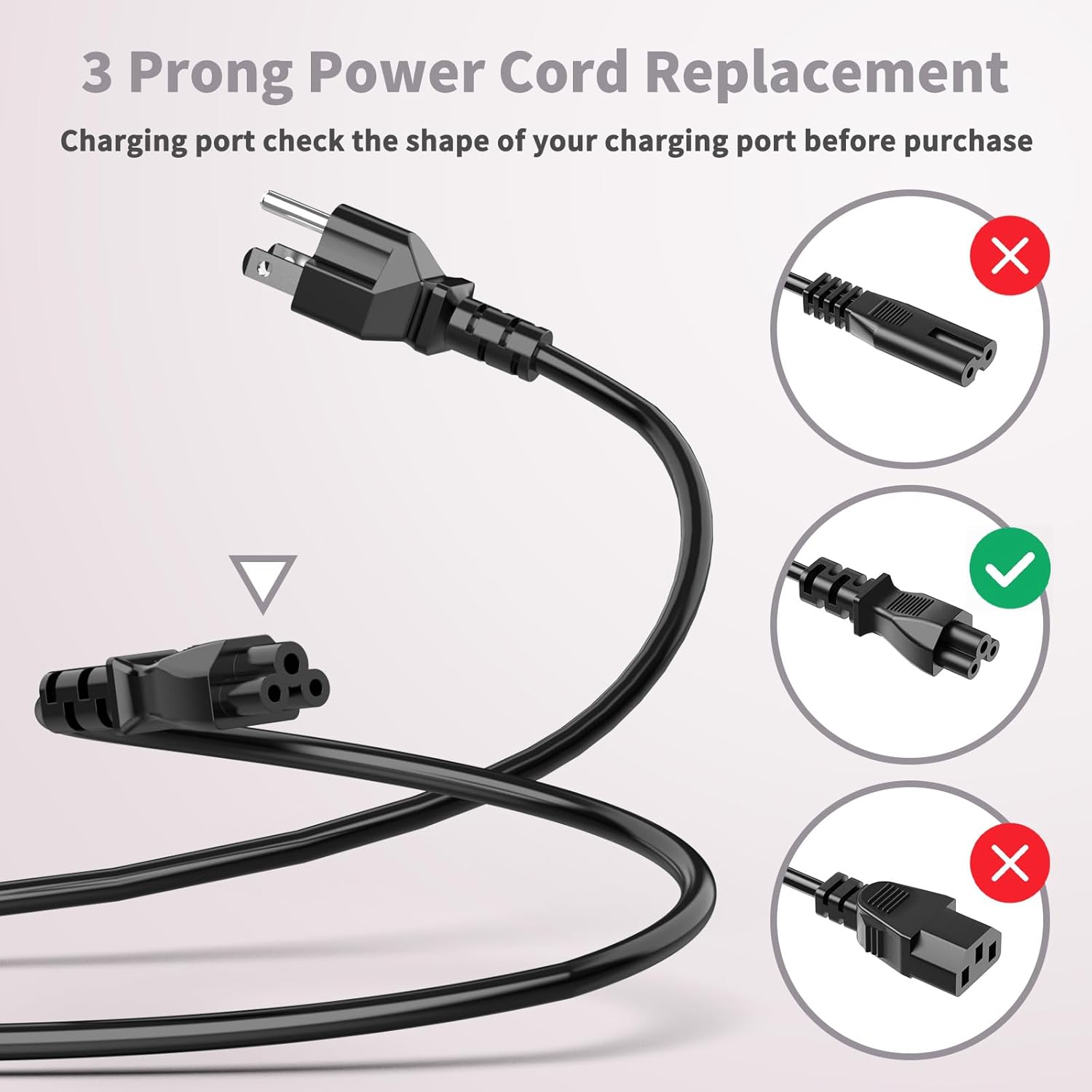 3 Prong Power Cord Replacement Power Cable for Computer TV Monitors, Compatible with Dell IBM HP Asus Sony Samsung Toshiba Lenovo Acer Epson Printer