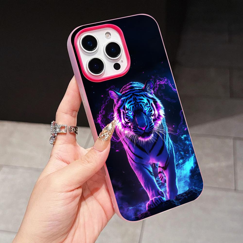 Tiger Neon Jelly Double layer Rose Red Mobile Phone Case for iPhone 17 16 15 14 13 12 11 Air Pro Max Plus Protective