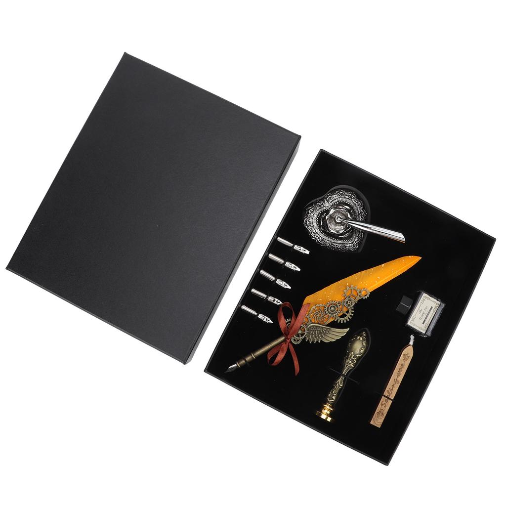 Quill Pen Set Metal Penholder Retro Elegant   Clear Engraving Flat Nib 1 to 5mmCelsius0.04 to 0.20in Writing Dip Pen Kit