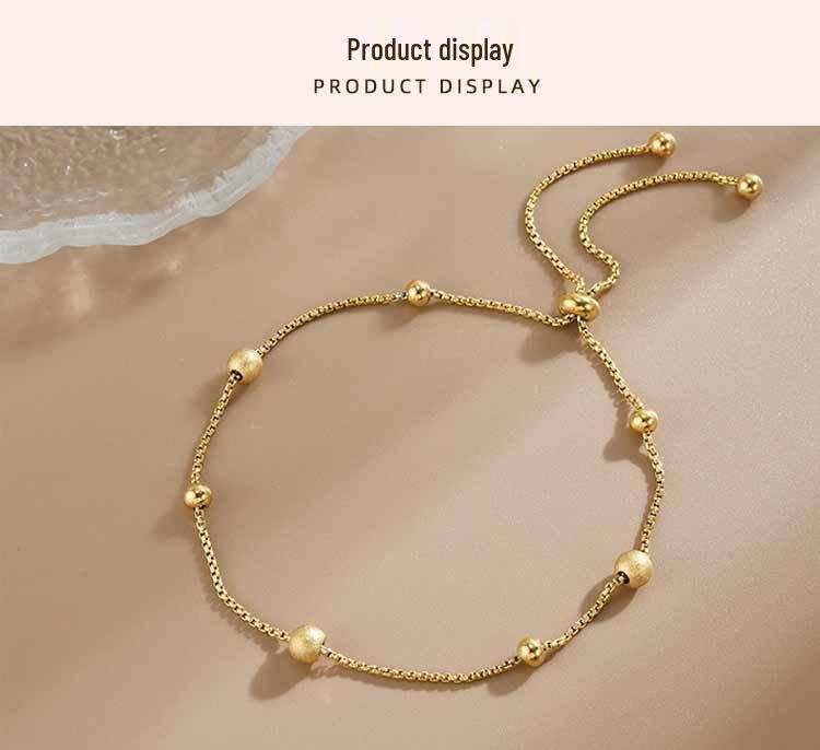 Gold Plated Titanium Steel Women's Adjustable Frosted Bead Bracelet - Light Luxury, Fade-Resistant Hand Jewelry