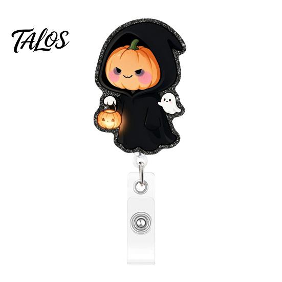 Decorative Badge Holder Halloween Retractable Reel, Cute Pumpkin And Grim Reaper Design, Acrylic Clip for Nurses Smooth Pull Cord Nurse Doctor Teacher