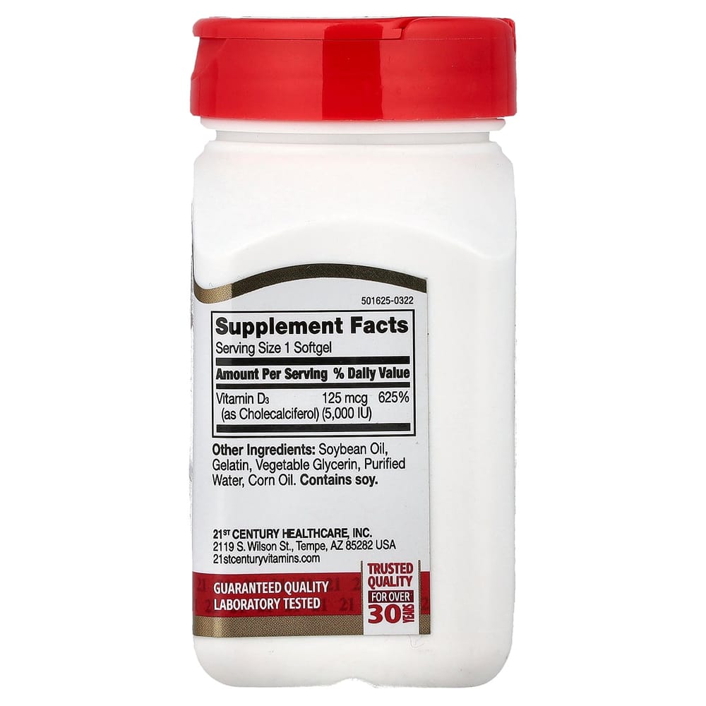 21st Century Sentry Vitamin D3 125mcg (5000IU) Rapid Release Softgels, 110 Count