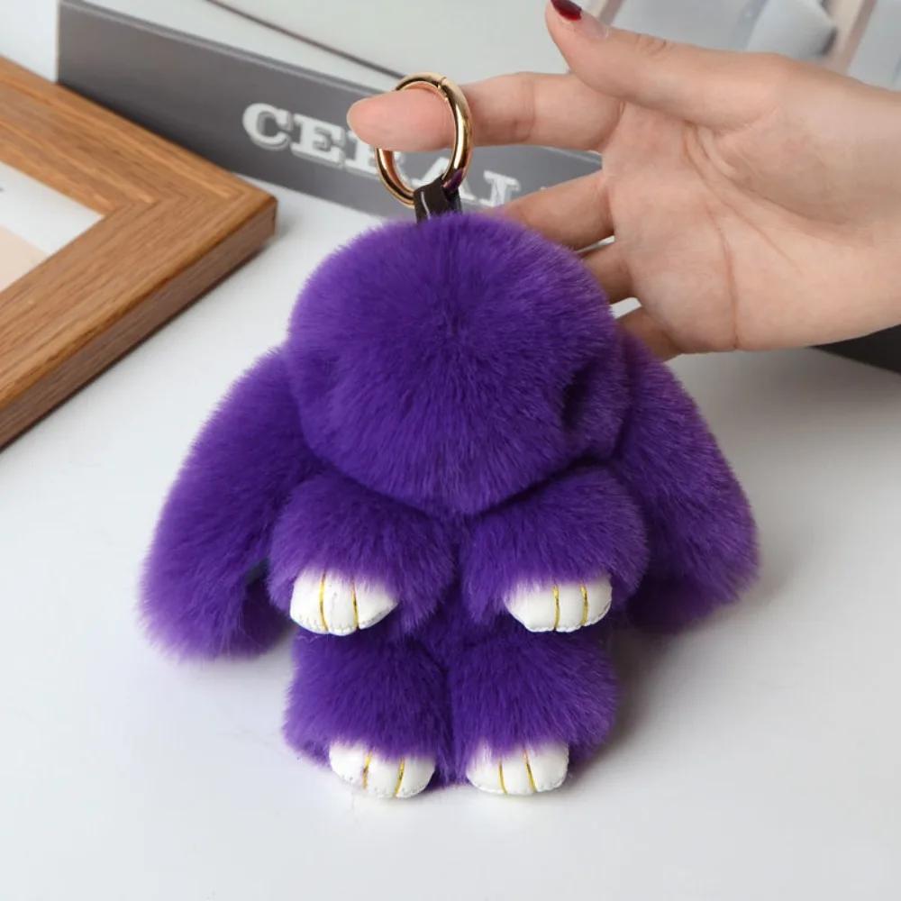 Fur Pom Keyring Fashion Pluff Bunny Keychain Lovely Cute Play Dead Rabbit Doll Smooth Fluffy Rabbit Fur Keychain Women