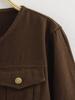 2025 Spring Women's European & American Style Brown Crew Neck Jacket and High Waist Pants Set
