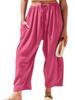 Elastic waisted pleated high waisted wide leg pants, loose casual cotton and linen pants