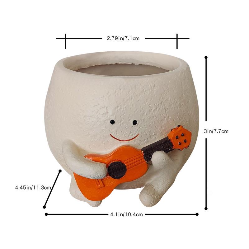 Cute Head Flower Pots Guitar Boy Shape Smile Face Planter Drainage Design Planter Pots With Drainage Design Flower Planter