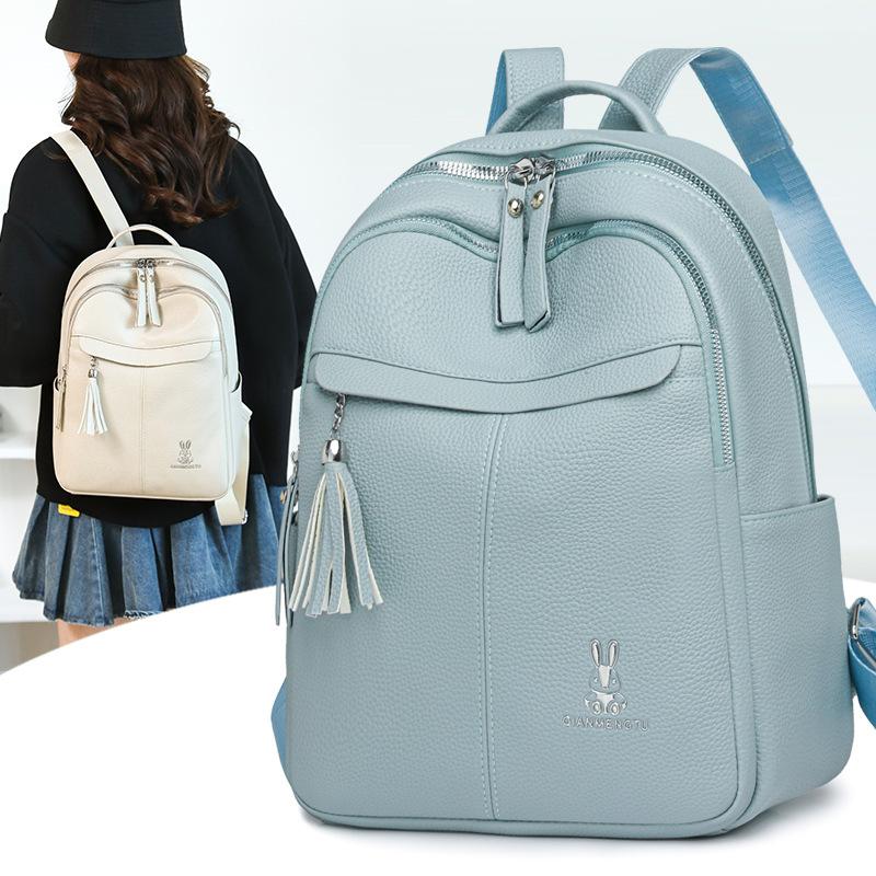 

Мягкий кожаный рюкзак с бахромой женский новый модный повседневный рюкзак большой вместимости дорожная сумка женская на плечо трендовая сумка синий