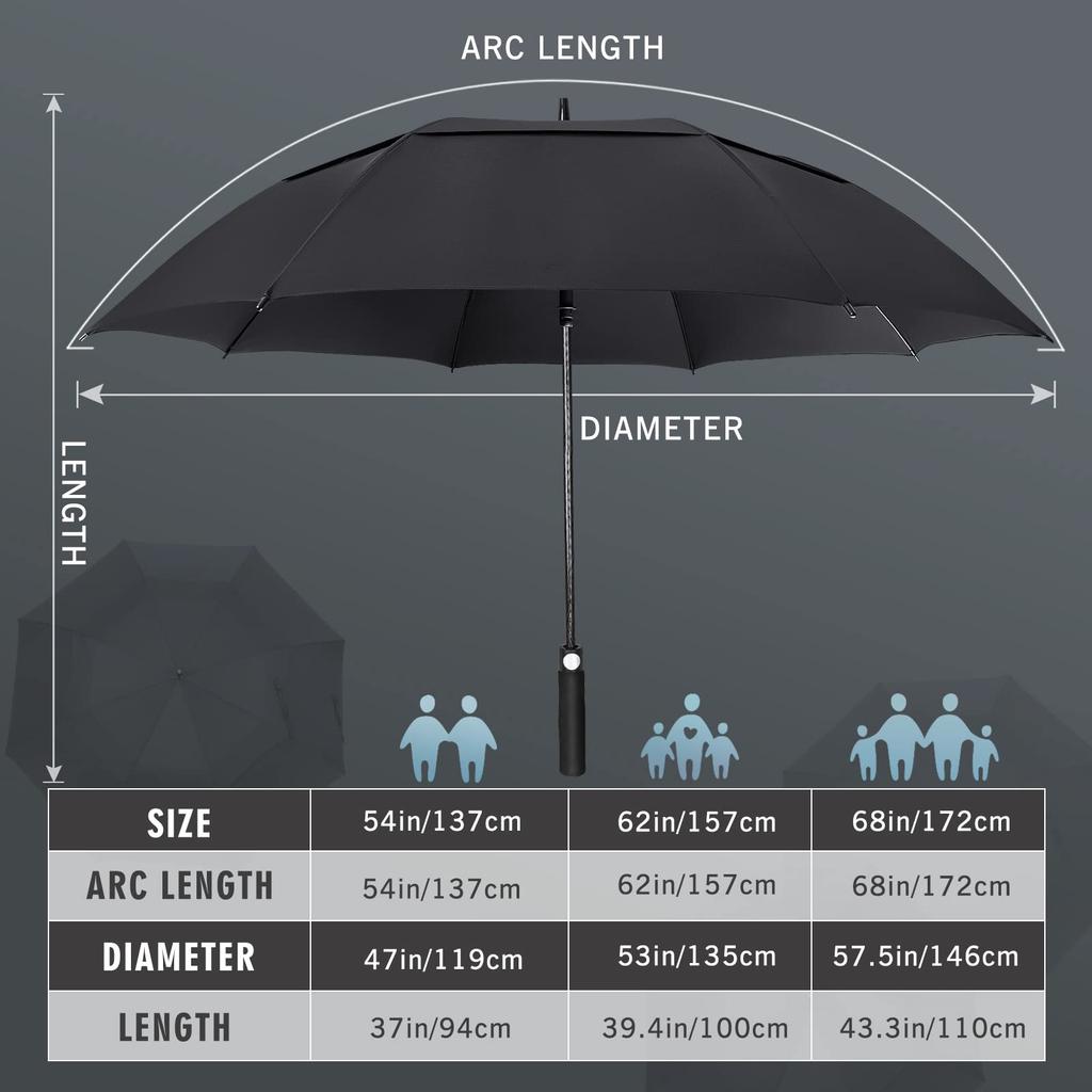 ZOMAKE Golf inch arc Super Suitable for Strong Heavy and Rainy Suitable for Sunny and Rainy Sports and with Storage Umbrella, 54/62/68 length, Large,