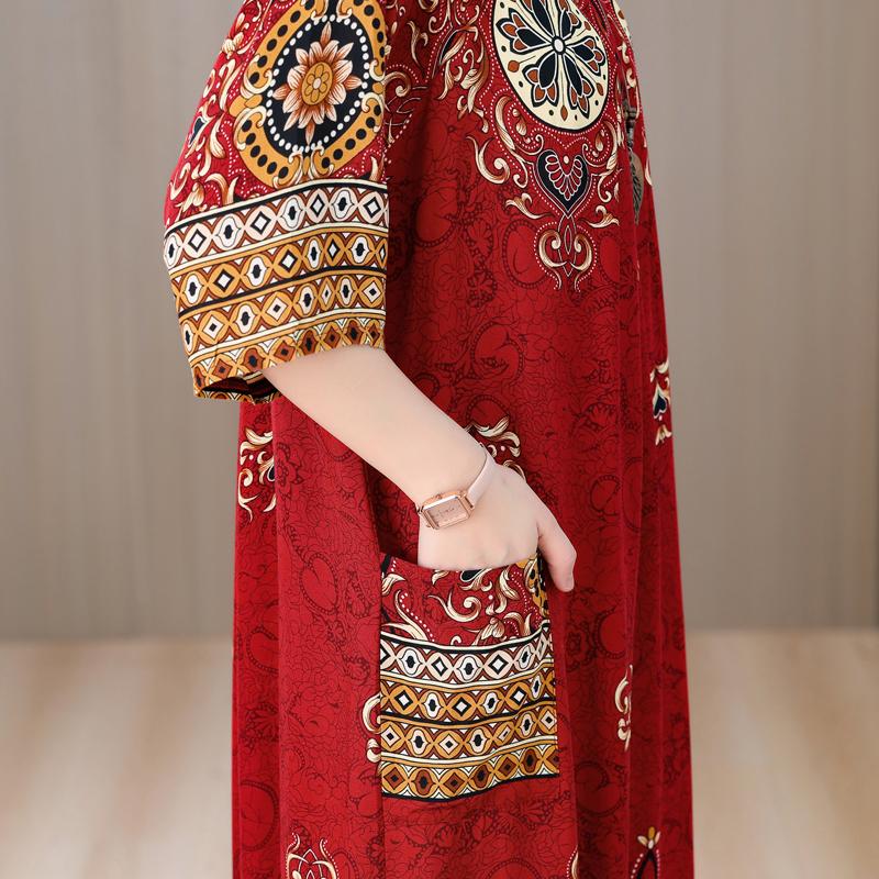 Plus Size Elegant Long Dresses for Women Clothes Loose Short Sleeve Vintage Summer Dress
