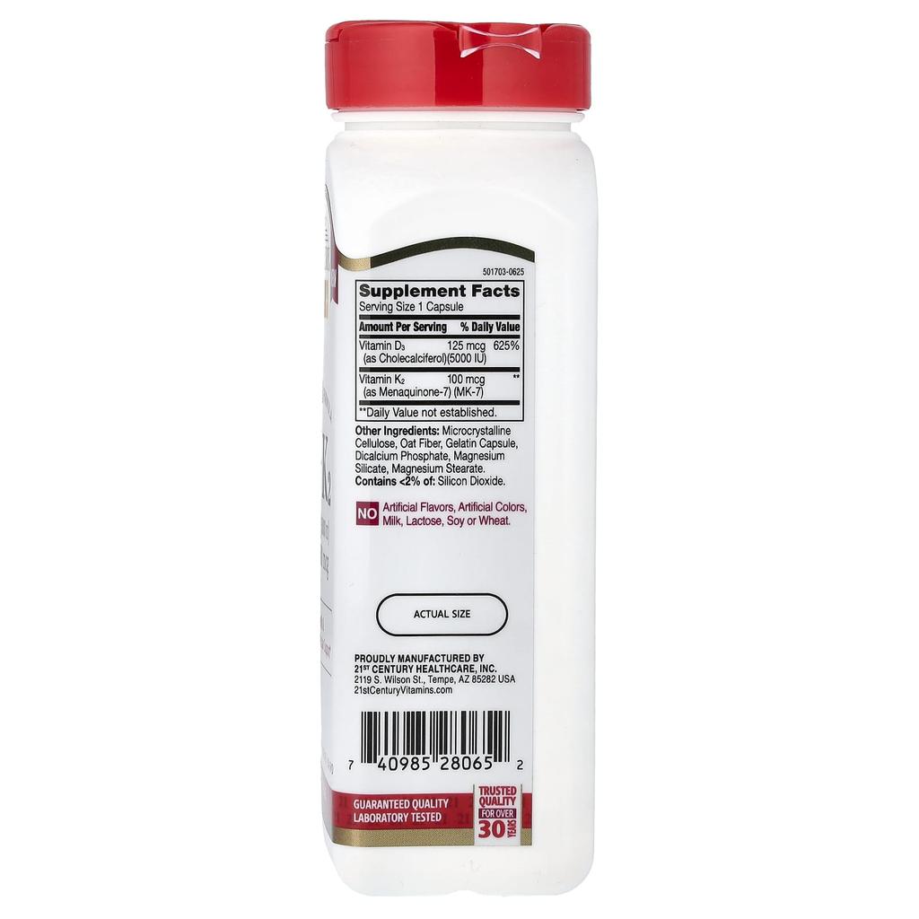 21st Century, D3 + K2, 120 Capsules