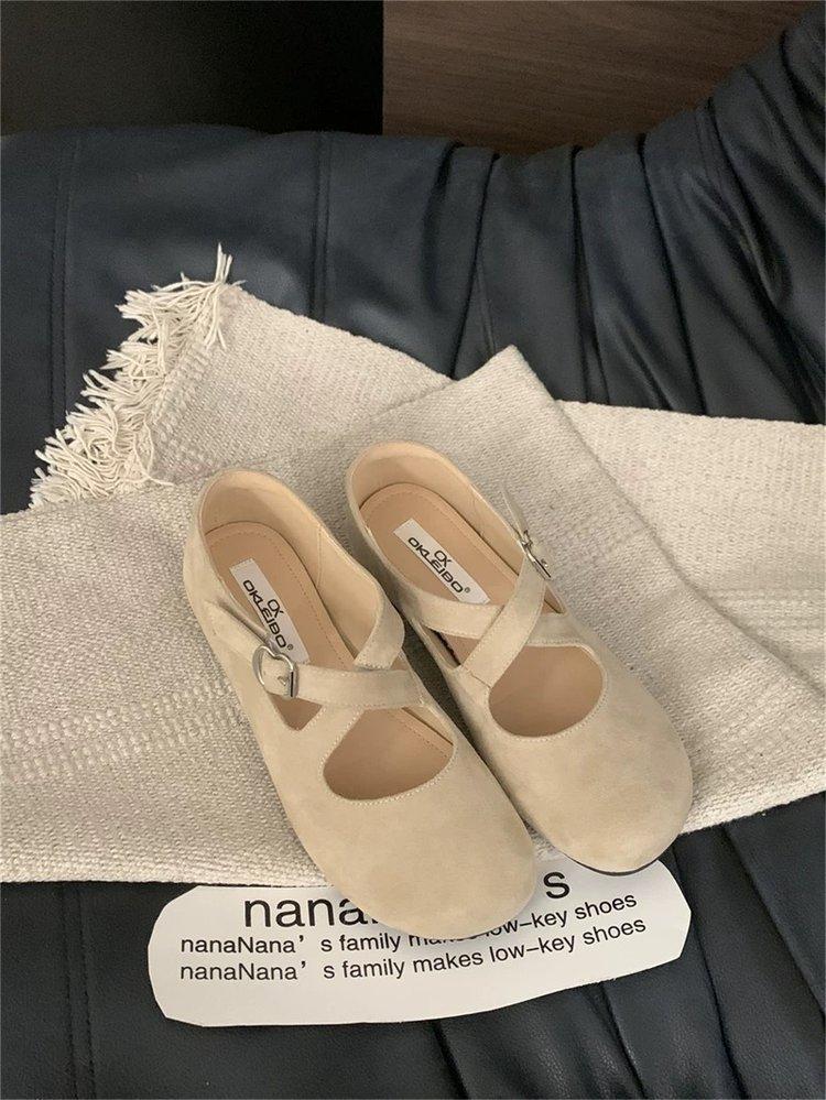 Inner heightening platform retro pink round head single shoes women's shoes 2025 new casual cross belt fashionable Mary Jane shoes