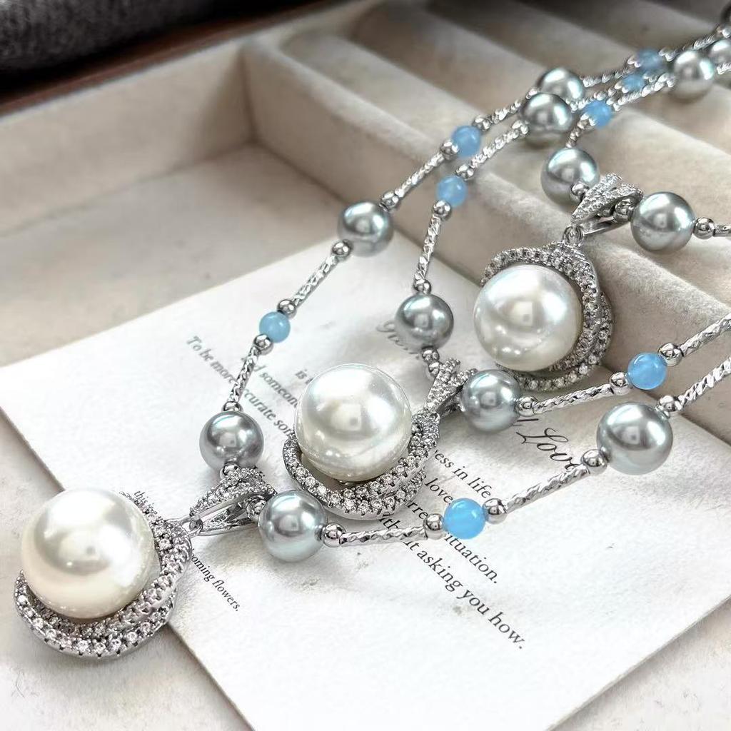 Design Sense Artificial Crystal Australian White Pearl Pendant Necklace Sweater Chain