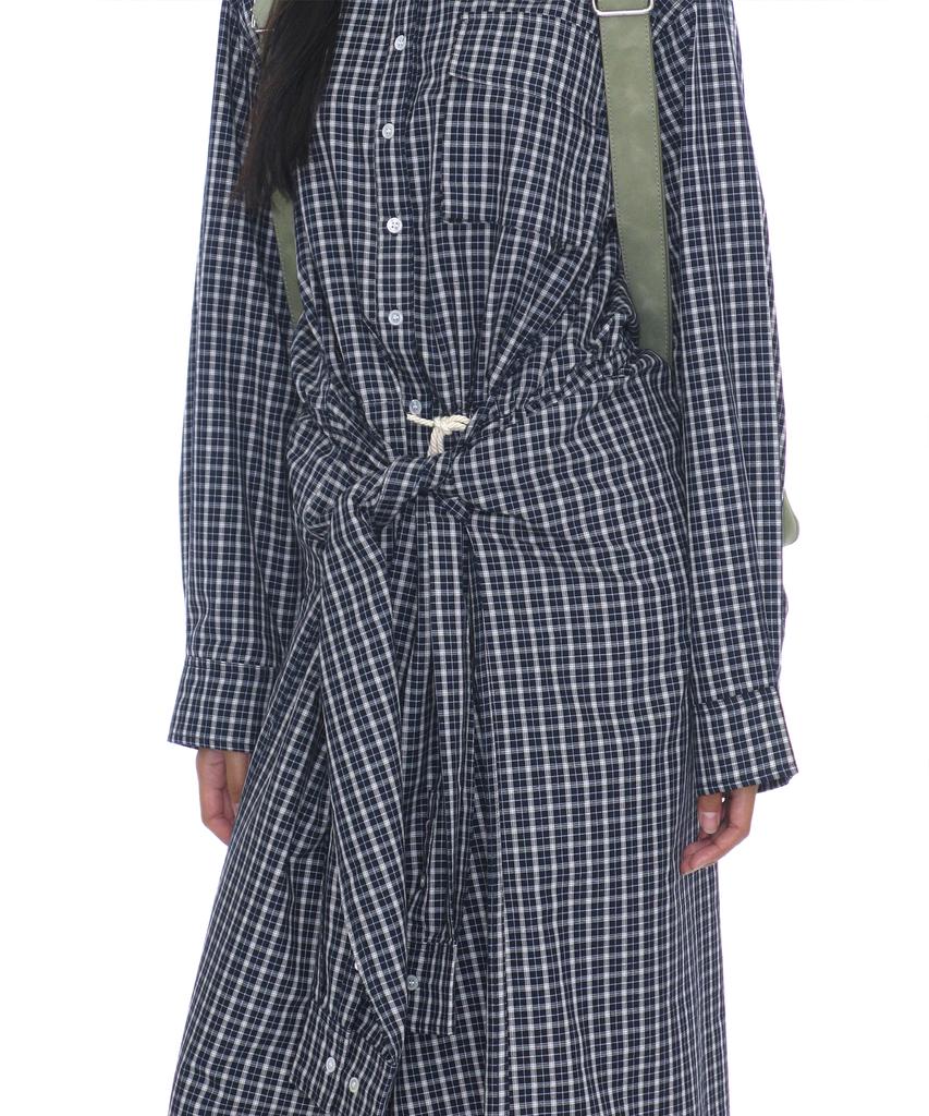 Partimento Woman Sleeve-Tie Shirt Maxi Dress_Navy Check