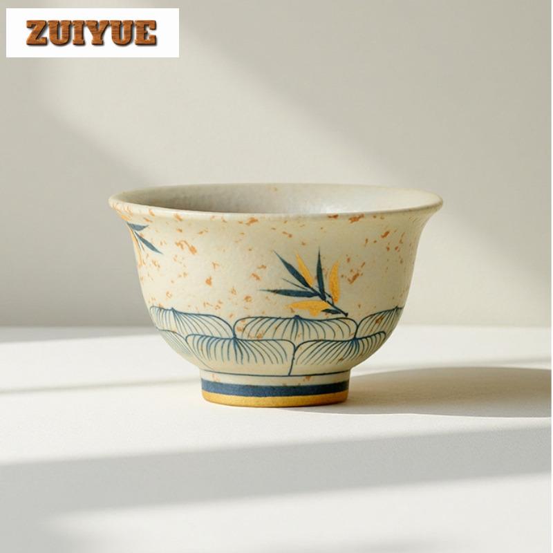 90ml Caramel Glaze Hand-painted Bamboo Teacup Retro Tea Bowl Set Of Cups Tea-tasting Fragrance Cup Jianzhan Master Cups Teaware