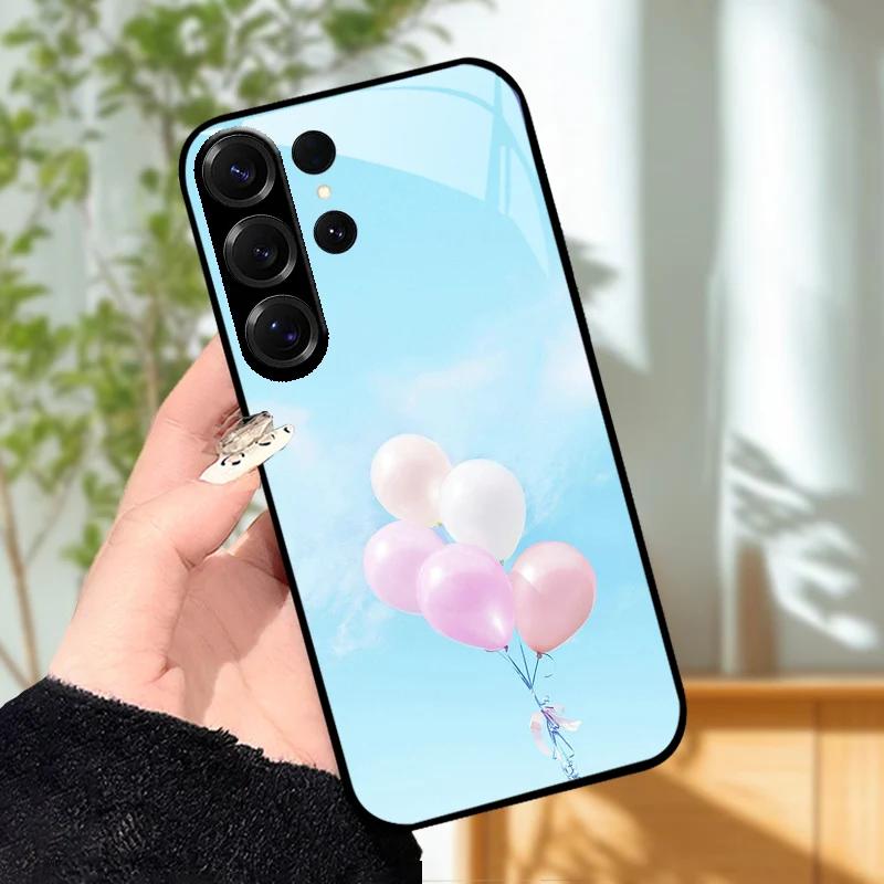 For Samsung S23 S24 Ultra Fashion Case S24 Plus / S23+ S24+ Hard PC Tempered Glass Phone Cover For Galaxy S23 FE Glass Protector