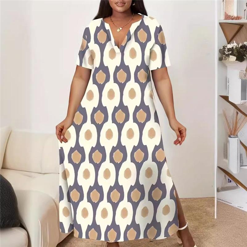 Langärmeliges V-Ausschnitt Kleid mit einzigartigem Druck für Damen