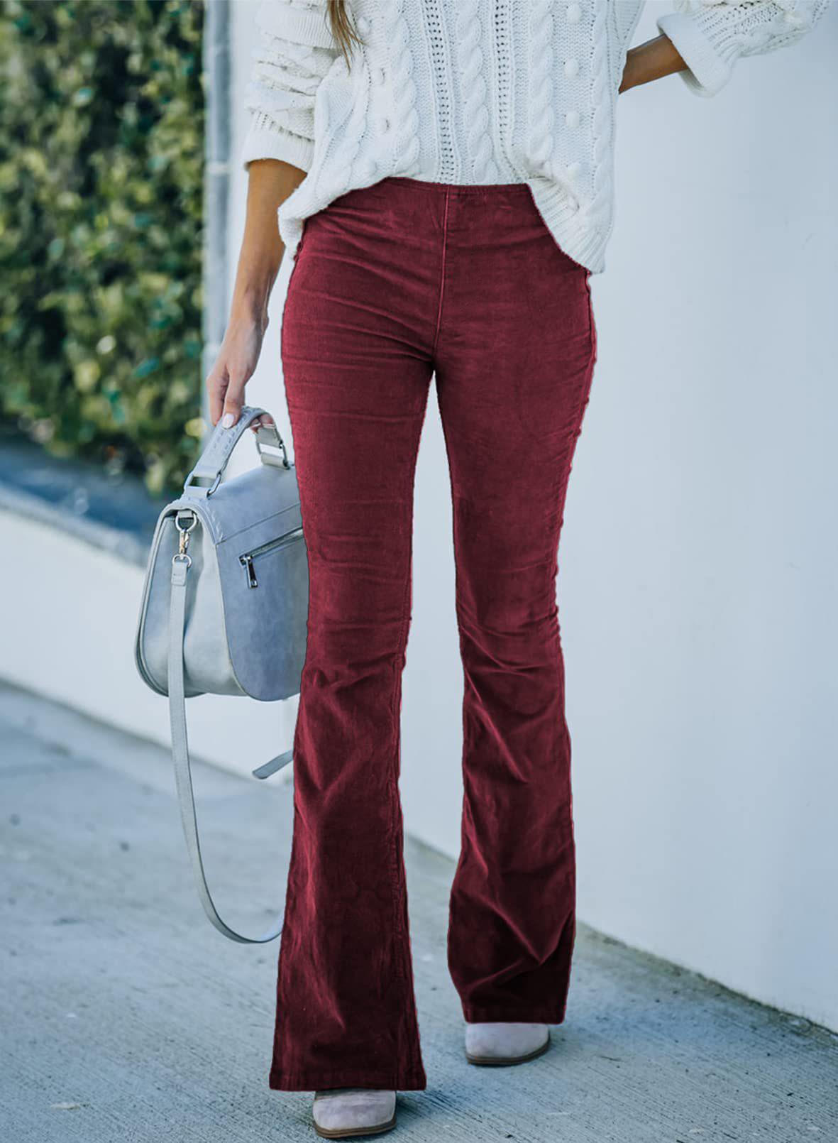 Spring 2025 Women s High-Waisted Micro-Flare Corduroy Pants L
