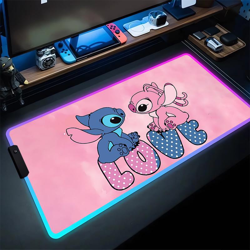 

RGB Stitch Luminous Mouse Pad PC Kawaii Anime Colorful Mousepad XXL Gamer Cabinet Keyboard Rug Laptop Gaming Extended Desk Mat 350x250x3(mm)