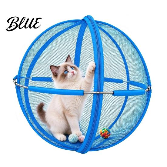 Outdoor Cat Adventure Gear 27" Hamster Ball Rolling Enclosure Foldable Breathable Mesh Playpen Portable Pet for Cats with Metal Support &