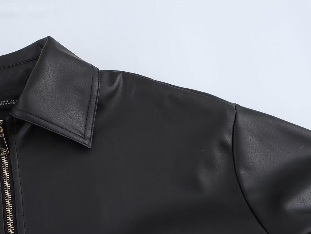 2024 European & American Women's Faux Leather Lapel Jacket - Autumn/Winter Collection