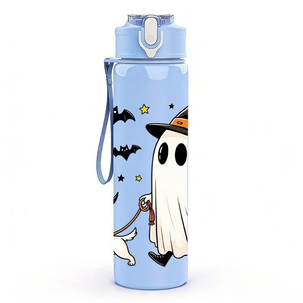 1PC Ghost Pumpkin Halloween 750ml Color Plastic Sports Water Bottle Leakproof Flip Straw Lid Suitable for Sports Office Home Use