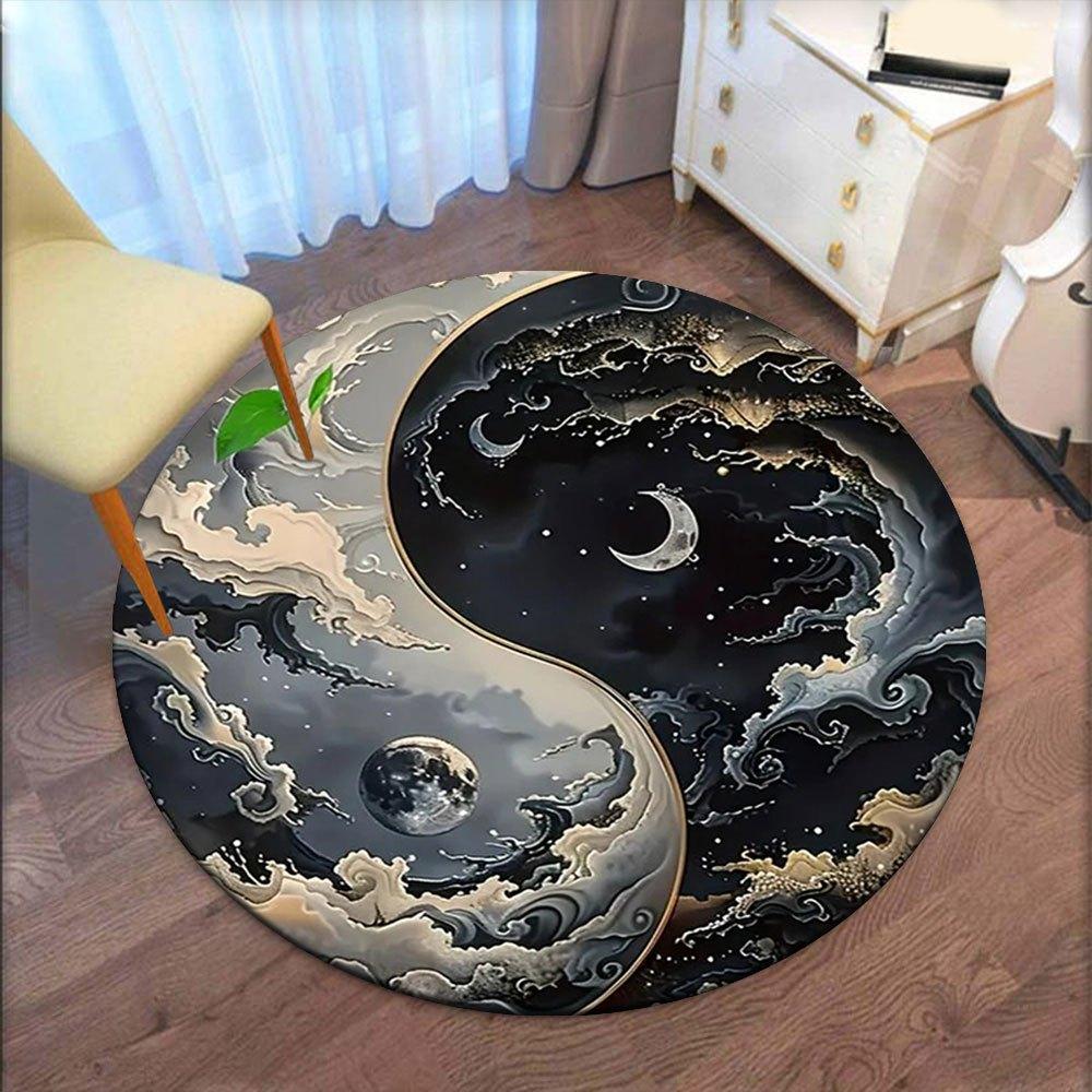 Yin Yang Moon Phase Wall Art DecorRound Non-Slip Chair Mat Chair Carpet for Office Rugs for Office Decor Gift For Valentine's Day Mother's Day Hallowe