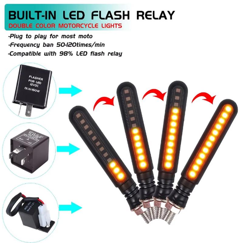 Motorcycle LED Turn Signals Directional Indicators Flashing Rear Tail Brake Flasher Light Stop Signal Lights Motorcycle DRL Lamp