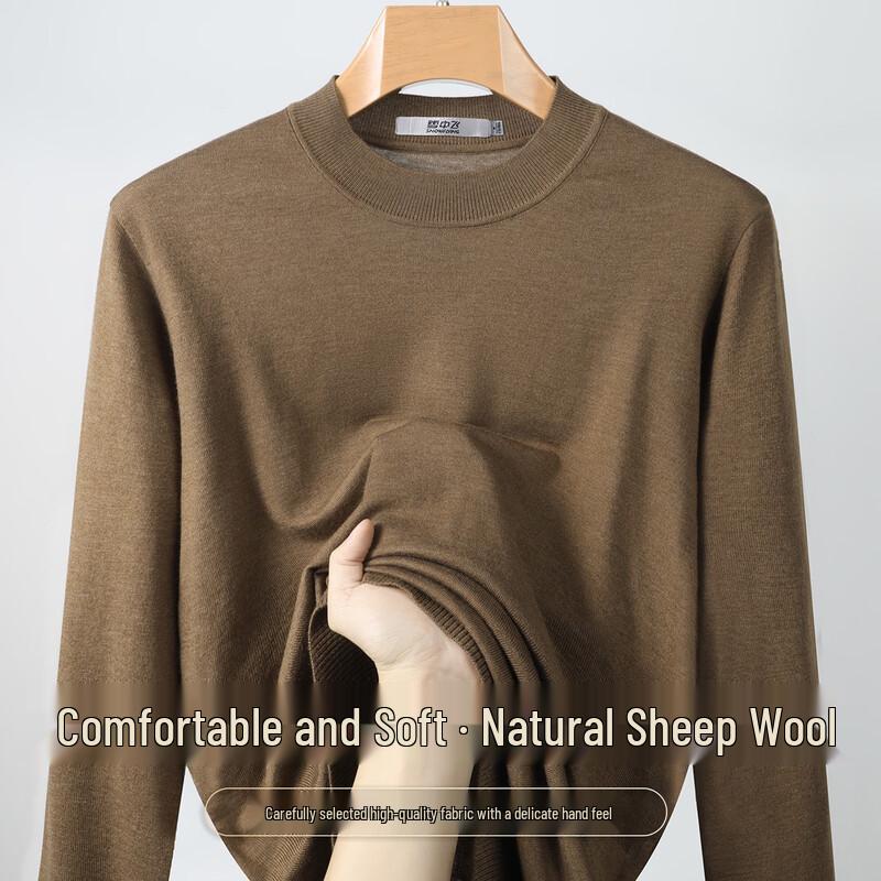 SNOWFLYING Men s Basic Round Neck Wool Blend Sweater L