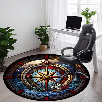 1pc Maritime Compass Office Round Area Rug, Under Office Chairs Bedroom Living Room Home Decor, Room Deco