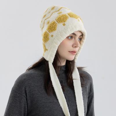 Hexagonal Snowflake Knitted Hat Children Autumn and Winter Loose Big Head Circumference Warm Strap Bag Head Wool Hat
