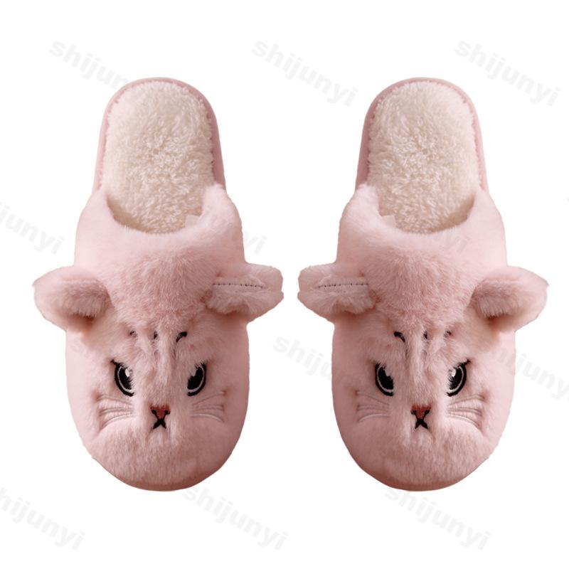 Mode Damen Baumwollpantoffeln Cartoon Katze Paar Rutschfest Warm Indoor Hausschuhe Plüsch Flauschig 2025 Winter Bequeme Hausschuhe für den Boden