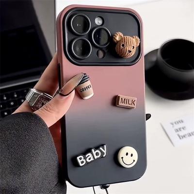 Geeignet für Apple 16 Farbverlauf Handyhülle, Matte Bär, IPhone15 Schutzhülle, 14Promax, Hochwertiges Silikon