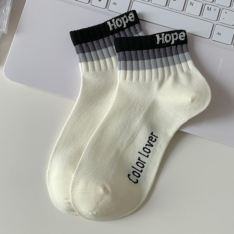 Boat Socks for Women Spring and Summer, Thin Short Cotton Socks, Color-blocking Mesh Socks, Women's Sweat-absorbing Boneless Socks