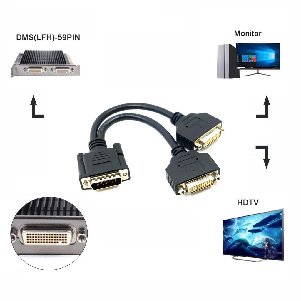 CY Male To Dual DVI Female Splitter Extension Cable for Graphics Cards Monitors DMS-59 24+5 &