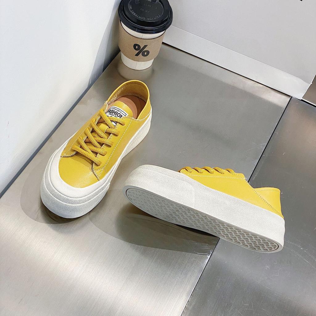 2025 Summer New Casual Board Shoes Genuine Leather Women's Shoes Sponge Cake Thick Bottom Soft Bottom Versatile Student Shoes