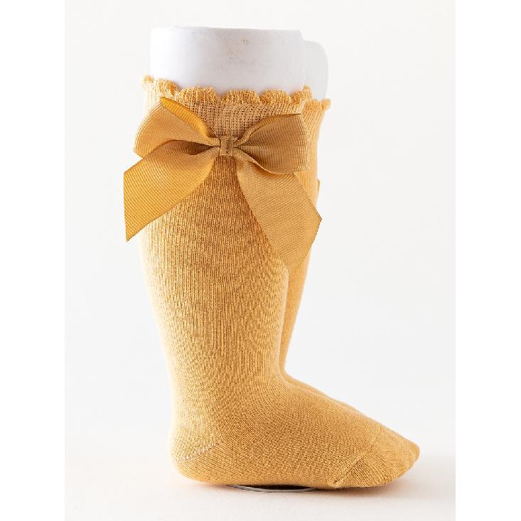 Spring and Autumn Babies' Socks Baby Knee-Length Big Bow Dress Girls Student Princess Pink Socks Loose Mouth