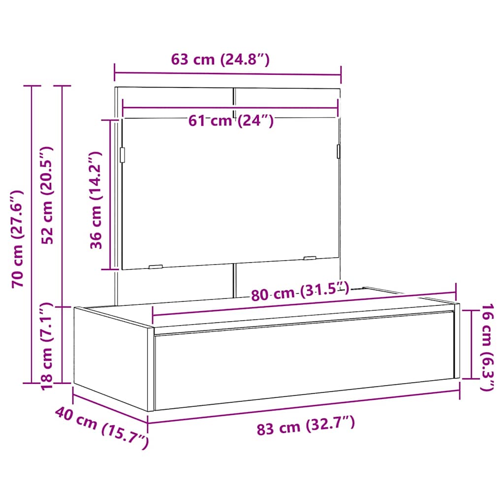 Makeup Table with Drawers White 83 x 40 x 70 cm Engineered Wood