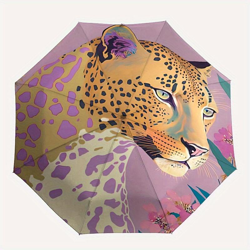 

1pc Leopard Flowers Automatic Open/Close Exquisite Umbrella Sturdy Iron Frame, Compact Travel Umbrella - Perfect Gift for Women, Men, Birthd