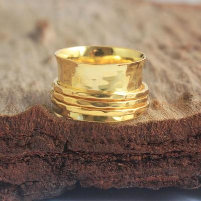 Anello a fascia Spinner placcato oro giallo Anello di dichiarazione di gioielli fatti a mano in argento sterling 100% 925